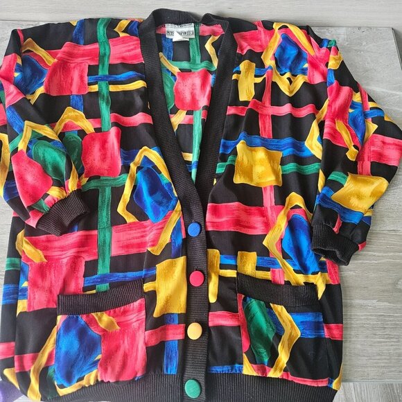 Peter Popovitch Ladies Multicolor Abstract Vintage Jacket Cardigan Size M USA - Picture 9 of 15
